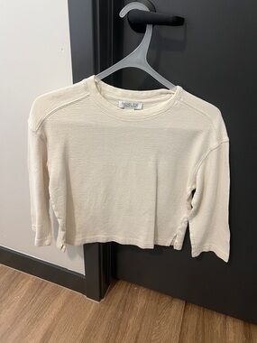 Rachel Zoe Off-White Ribbed Cropped Long Sleeve Top